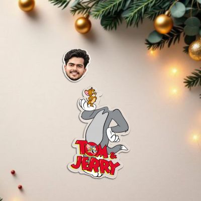 Personalized Tom & Jerry Cartoon Theme Funny Face Caricature Birthday Return Gift for Kids, Girls & Boys Solar Powered Moving Head for Car Dashboard & Table Decor